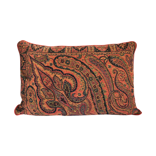Earthy-tone 120 years Iranian Silk and French Velour Cushion - Heritage Collection